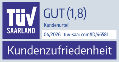 Siegel TÜV Zertifizierung StromAuskunft.de, Gesamtnote gut (1,8), April 2026