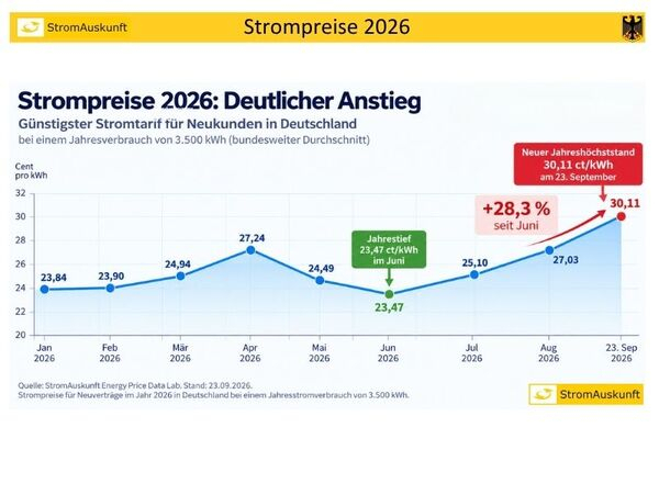 Entwicklung der Strompreise in Deutschland von Januar bis September 2026